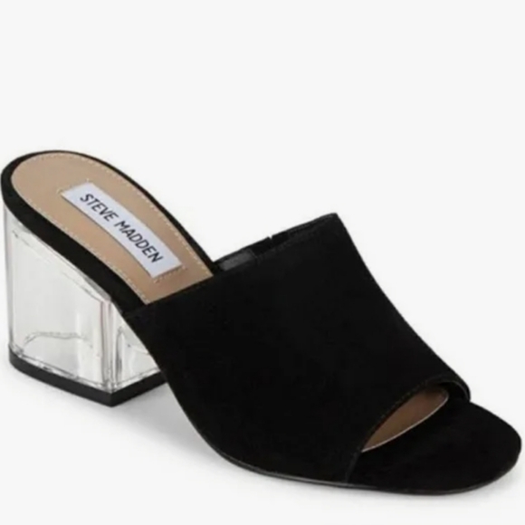 Slip on open toe mule sandal with clear block heel - Picture 2 of 5